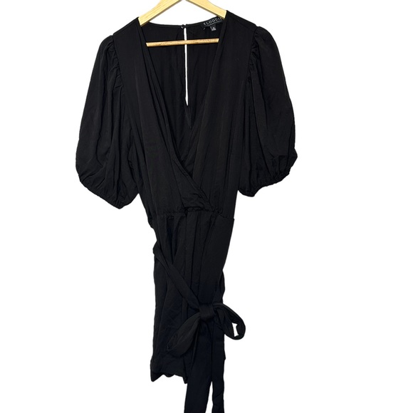 Eloquii Wrap Skirt Tie Waist Romper in Black - Picture 2 of 8